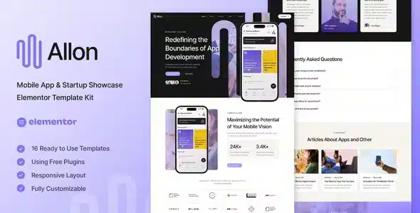 Allon – Mobile App & Startup Presentation Elementor Template Kit