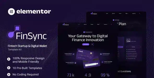 FinSync - Fintech Startup & Digital Wallet Elementor Template Kit