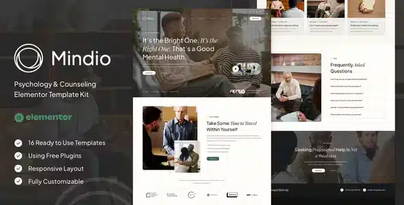 Mindio - Psychology & Counseling Elementor Template Kit