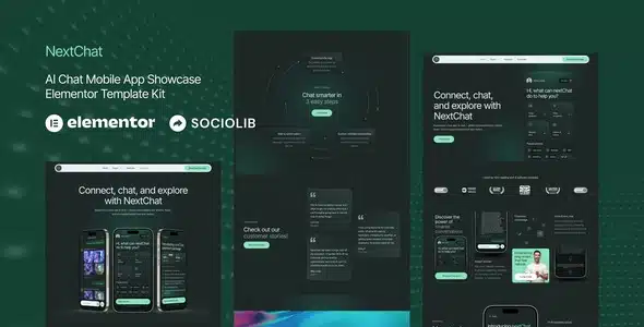 NextChat AI Chat Mobile App Showcase Elementor Kit
