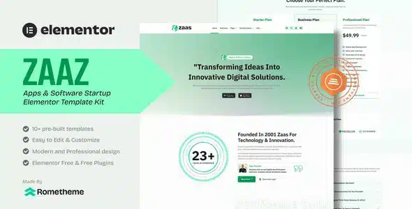 Zaas - Apps & Software Startup Elementor Template Kit